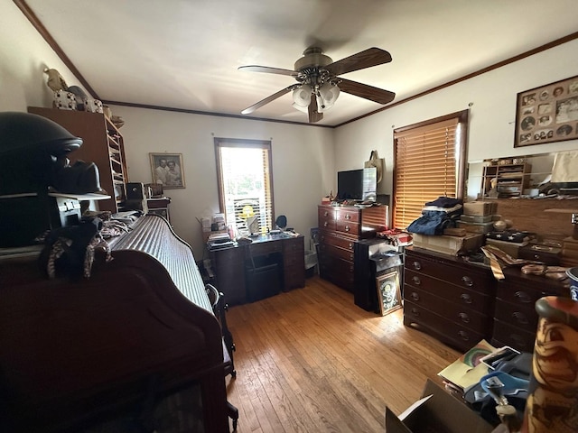 11109 US Highway 14, Woodstock, IL 60098 - bedroom featuring ornamental molding, wood-type flooring, and a ceiling fan