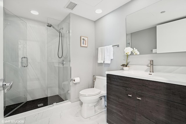 130 N Garland Ct Unit 2009, Chicago, IL 60602 - full bathroom featuring toilet, marble finish floors, vanity, a marble finish shower, and recessed lighting