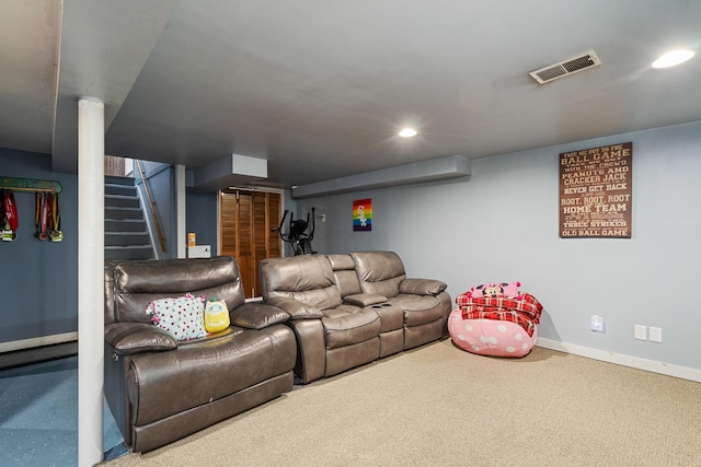 1211 Schriber Ave, Joliet, IL 60435 - living room with carpet floors, recessed lighting, and stairway