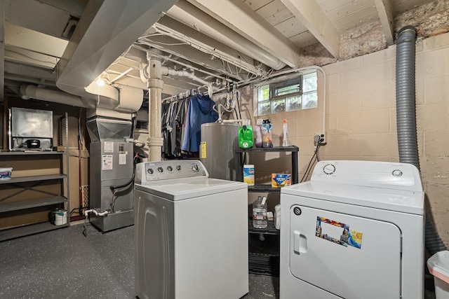 1211 Schriber Ave, Joliet, IL 60435 - laundry room featuring independent washer and dryer, water heater, and heating unit