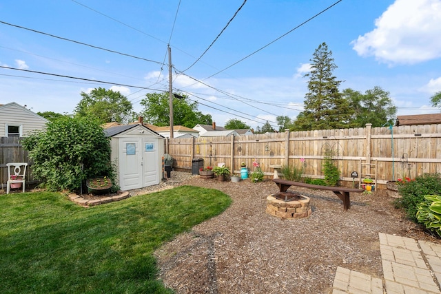 1211 Schriber Ave, Joliet, IL 60435 - fenced backyard with a fire pit and a shed