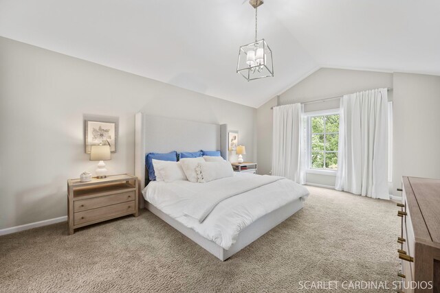 112 Danada Dr, Wheaton, IL 60189 - bedroom featuring lofted ceiling, carpet, baseboards, and a chandelier