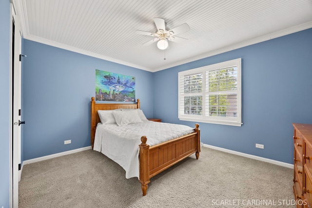 112 Danada Dr, Wheaton, IL 60189 - bedroom featuring baseboards, crown molding, light colored carpet, and ceiling fan