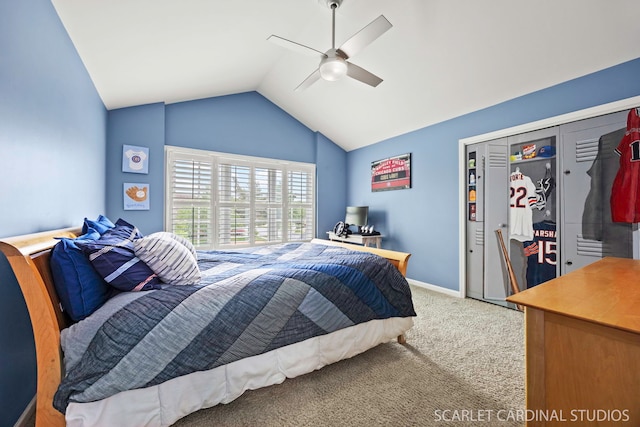 112 Danada Dr, Wheaton, IL 60189 - carpeted bedroom featuring lofted ceiling, a ceiling fan, and baseboards