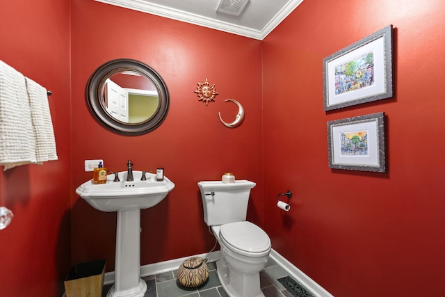 846 Park Dr, Flossmoor, IL 60422 - half bathroom with toilet, tile patterned flooring, baseboards, ornamental molding, and a sink