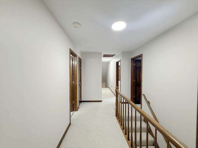 1463 Lantern Cir, Naperville, IL 60540 - hallway featuring an upstairs landing, light colored carpet, and baseboards