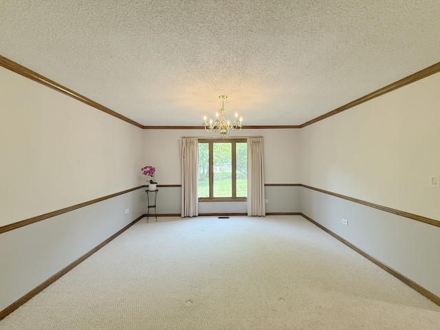 1463 Lantern Cir, Naperville, IL 60540 - carpeted empty room featuring a chandelier, ornamental molding, baseboards, and a textured ceiling