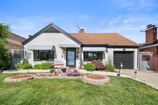 1844 N 77th Ct, Elmwood Park, IL 60707 - view of front of house featuring brick siding, a garage, concrete driveway, and a chimney
