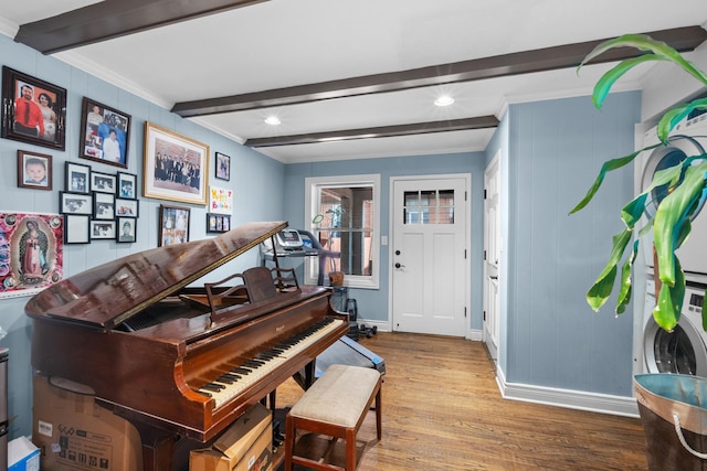 1844 N 77th Ct, Elmwood Park, IL 60707 - sitting room featuring ornamental molding, beam ceiling, wood finished floors, baseboards, and recessed lighting