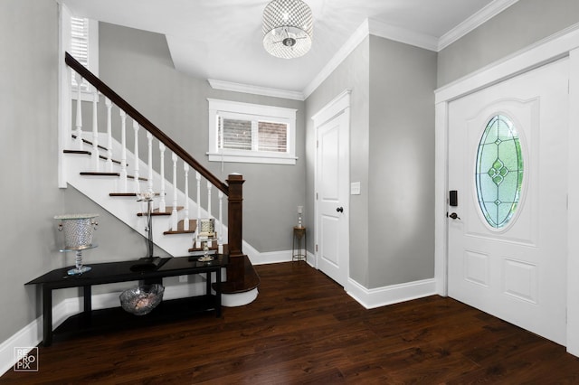 712 Lebanon St, Aurora, IL 60505 - entryway featuring healthy amount of natural light, wood finished floors, crown molding, and stairway