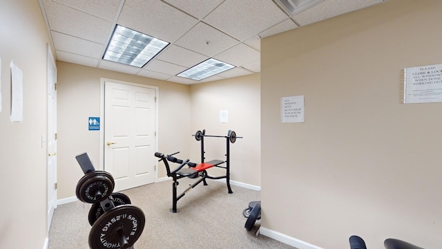 701 W Rand Rd Unit 227, Arlington Heights, IL 60004 - exercise room with a paneled ceiling, carpet floors, and baseboards