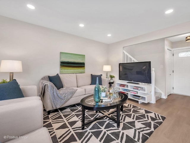 729 Bolton Way, Hanover Park, IL 60133 - living room with recessed lighting, wood finished floors, and baseboards