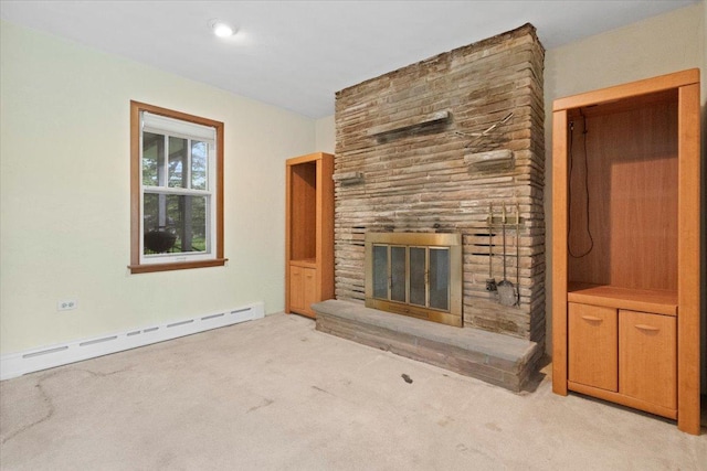 37519 N N Ave, Beach Park, IL 60087 - unfurnished living room with baseboard heating, a large fireplace, and light colored carpet