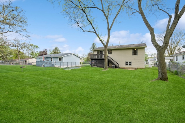 9104 Oriole Trl, Wonder Lake, IL 60097 - view of yard featuring stairway, a wooden deck, and cooling unit