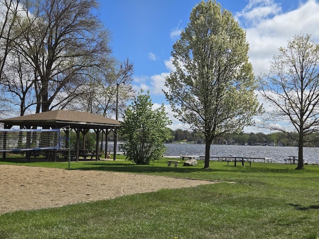 9104 Oriole Trl, Wonder Lake, IL 60097 - view of property's community with a gazebo, a yard, volleyball court, and a water view