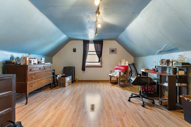1678 State Line Rd, Calumet City, IL 60409 - office area featuring wood finished floors, lofted ceiling, and baseboards
