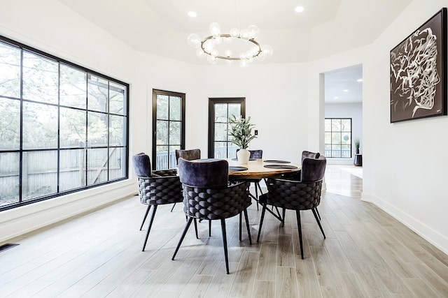 1620 Devonshire Ln, Lake Forest, IL 60045 - dining room featuring a chandelier, light wood finished floors, baseboards, and recessed lighting