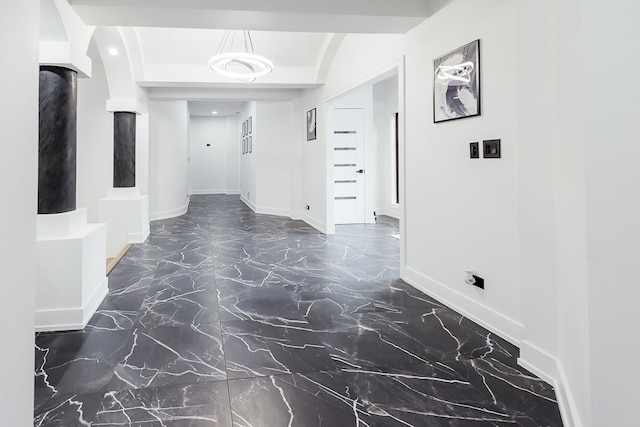 1620 Devonshire Ln, Lake Forest, IL 60045 - hall featuring marble tiled floors, baseboards, and recessed lighting