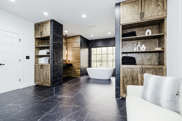 1620 Devonshire Ln, Lake Forest, IL 60045 - bathroom featuring marble tiled floors, a soaking tub, and recessed lighting