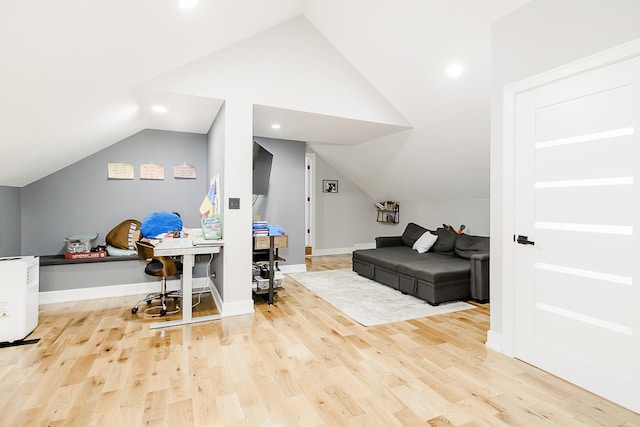 1620 Devonshire Ln, Lake Forest, IL 60045 - office with lofted ceiling, wood finished floors, recessed lighting, and baseboards