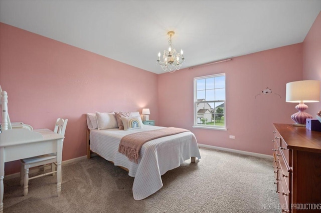 16017 S Crescent Ln, Plainfield, IL 60586 - bedroom featuring light colored carpet, a chandelier, and baseboards