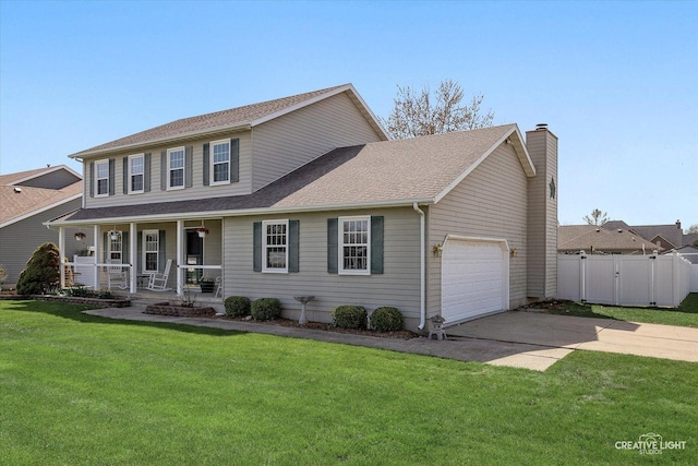 1345 William St, Sycamore, IL 60178 - view of front of home featuring concrete driveway, a porch, a garage, a chimney, and a gate
