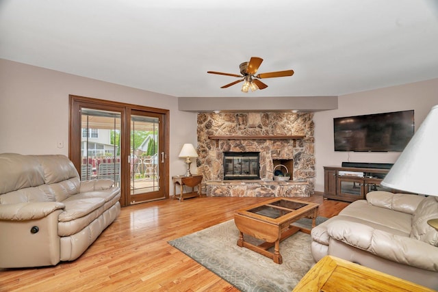910 N Dovington Dr, Hoffman Estates, IL 60169 - living area with a ceiling fan, wood finished floors, and a fireplace