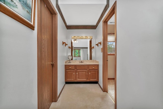 910 N Dovington Dr, Hoffman Estates, IL 60169 - hall featuring light carpet, baseboards, and a sink