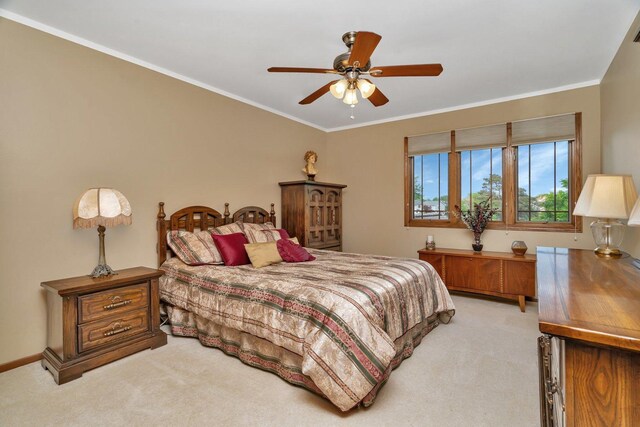 910 N Dovington Dr, Hoffman Estates, IL 60169 - bedroom with light colored carpet, ornamental molding, and ceiling fan
