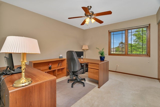 910 N Dovington Dr, Hoffman Estates, IL 60169 - home office featuring light colored carpet, a ceiling fan, and baseboards