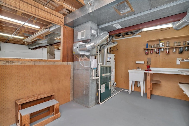 910 N Dovington Dr, Hoffman Estates, IL 60169 - unfinished below grade area with a workshop area, gas water heater, and heating unit