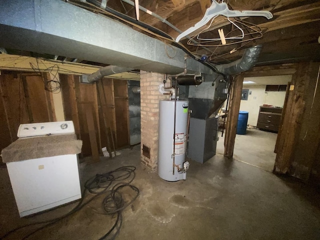 920 16th St, Rockford, IL 61104 - unfinished below grade area with gas water heater, washer / clothes dryer, and heating unit