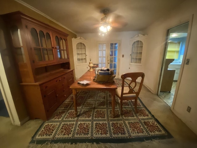 920 16th St, Rockford, IL 61104 - office space featuring french doors, ceiling fan, light carpet, baseboards, and ornamental molding