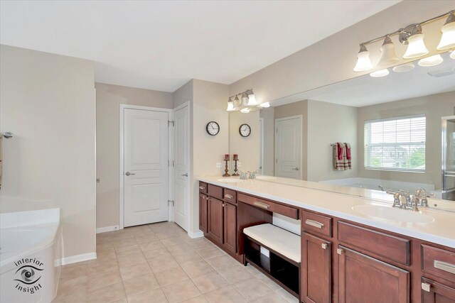 17022 S Creighton Dr, Lockport, IL 60441 - full bathroom with a bath, tile patterned flooring, and double vanity