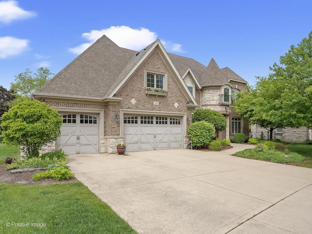 158 Los Lagos Dr, Bloomingdale, IL 60108 - view of front of home with stone siding, concrete driveway, brick siding, and roof with shingles