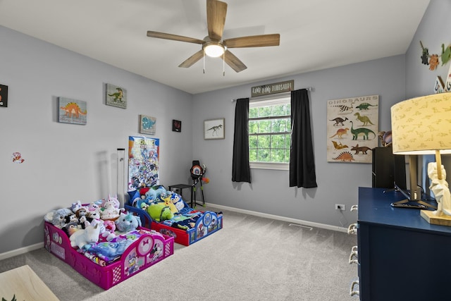 304 Turnbridge Dr, Shorewood, IL 60404 - rec room featuring baseboards, ceiling fan, and carpet flooring