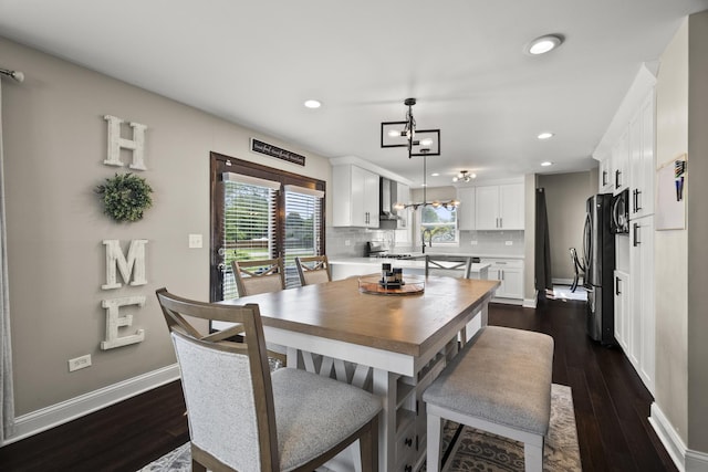304 Turnbridge Dr, Shorewood, IL 60404 - dining room with recessed lighting, dark wood-style floors, baseboards, and a chandelier