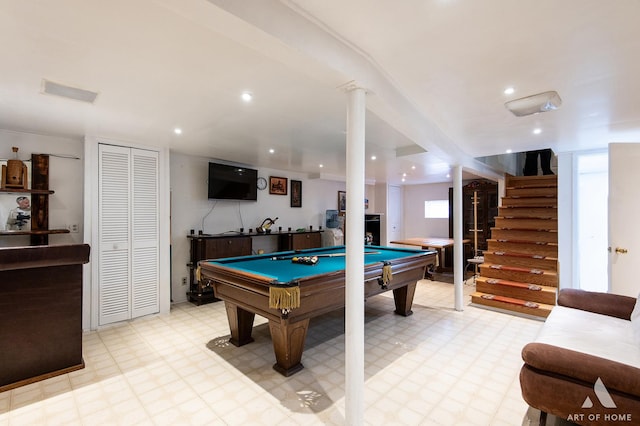 4010 Bobby Ln, Schiller Park, IL 60176 - rec room featuring tile patterned floors, billiards, and recessed lighting