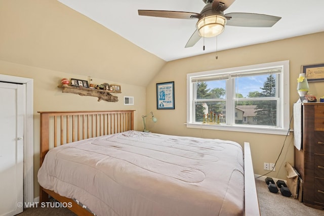 415 W N Blvd, Mchenry, IL 60051 - carpeted bedroom featuring vaulted ceiling and a ceiling fan