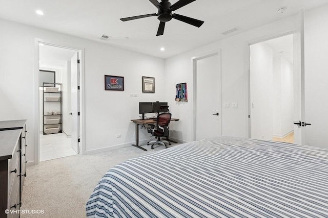 2633 N Emmett St Unit 1F, Chicago, IL 60647 - bedroom featuring light colored carpet, recessed lighting, a desk, baseboards, and ceiling fan