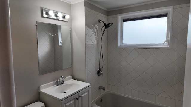 15965 Debbie Ln, South Holland, IL 60473 - bathroom with vanity,  shower combination, toilet, and crown molding