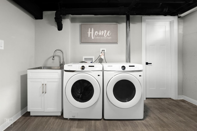 1166 S Highland Ave, Arlington Heights, IL 60005 - laundry room featuring cabinet space, wood finished floors, washing machine and dryer, and baseboards
