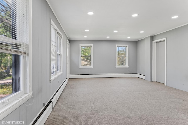 1005 Division St, Lisle, IL 60532 - unfurnished room with recessed lighting, crown molding, baseboard heating, and carpet flooring