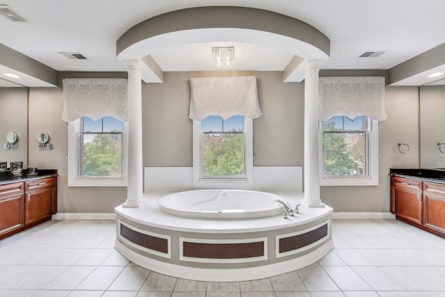 2013 Valor Ct, Glenview, IL 60026 - bathroom with decorative columns, vanity, a bath, and baseboards