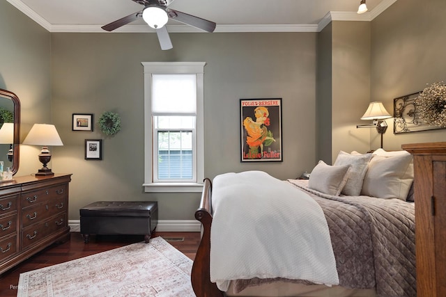 17918 Ridgewood Ave, Lansing, IL 60438 - bedroom with ornamental molding, baseboards, wood finished floors, and ceiling fan