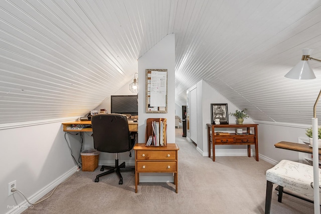 17918 Ridgewood Ave, Lansing, IL 60438 - carpeted home office with lofted ceiling, wood ceiling, and baseboards