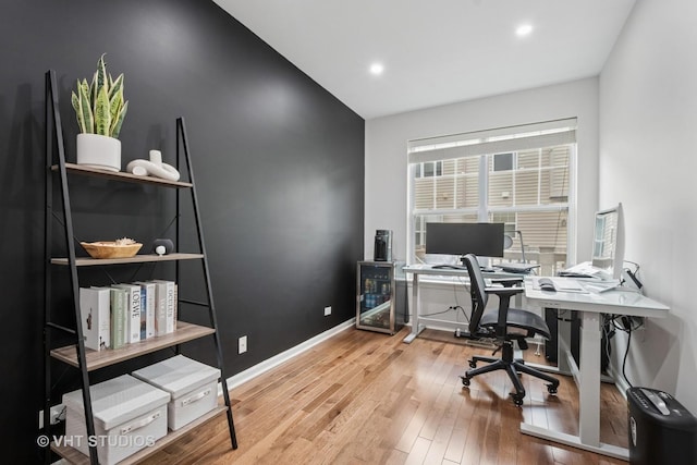 1263 Evergreen Ave, Des Plaines, IL 60016 - office area featuring wood finished floors, recessed lighting, baseboards, and lofted ceiling