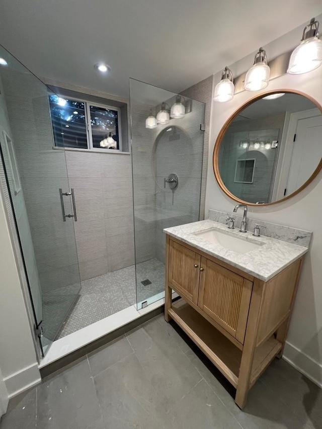 7841 W Argyle St, Norridge, IL 60706 - full bathroom featuring a stall shower, vanity, recessed lighting, and tile patterned flooring