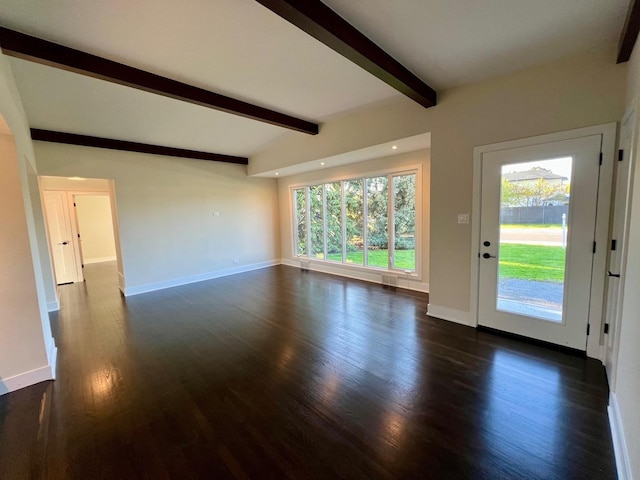 7841 W Argyle St, Norridge, IL 60706 - unfurnished living room with beam ceiling, dark wood-type flooring, baseboards, and recessed lighting