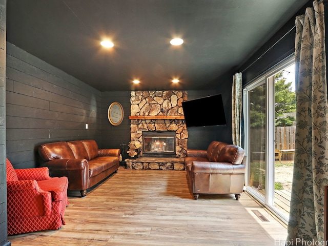 5501 Abbey Dr, Mchenry, IL 60050 - living area with wood finished floors, a fireplace, and recessed lighting